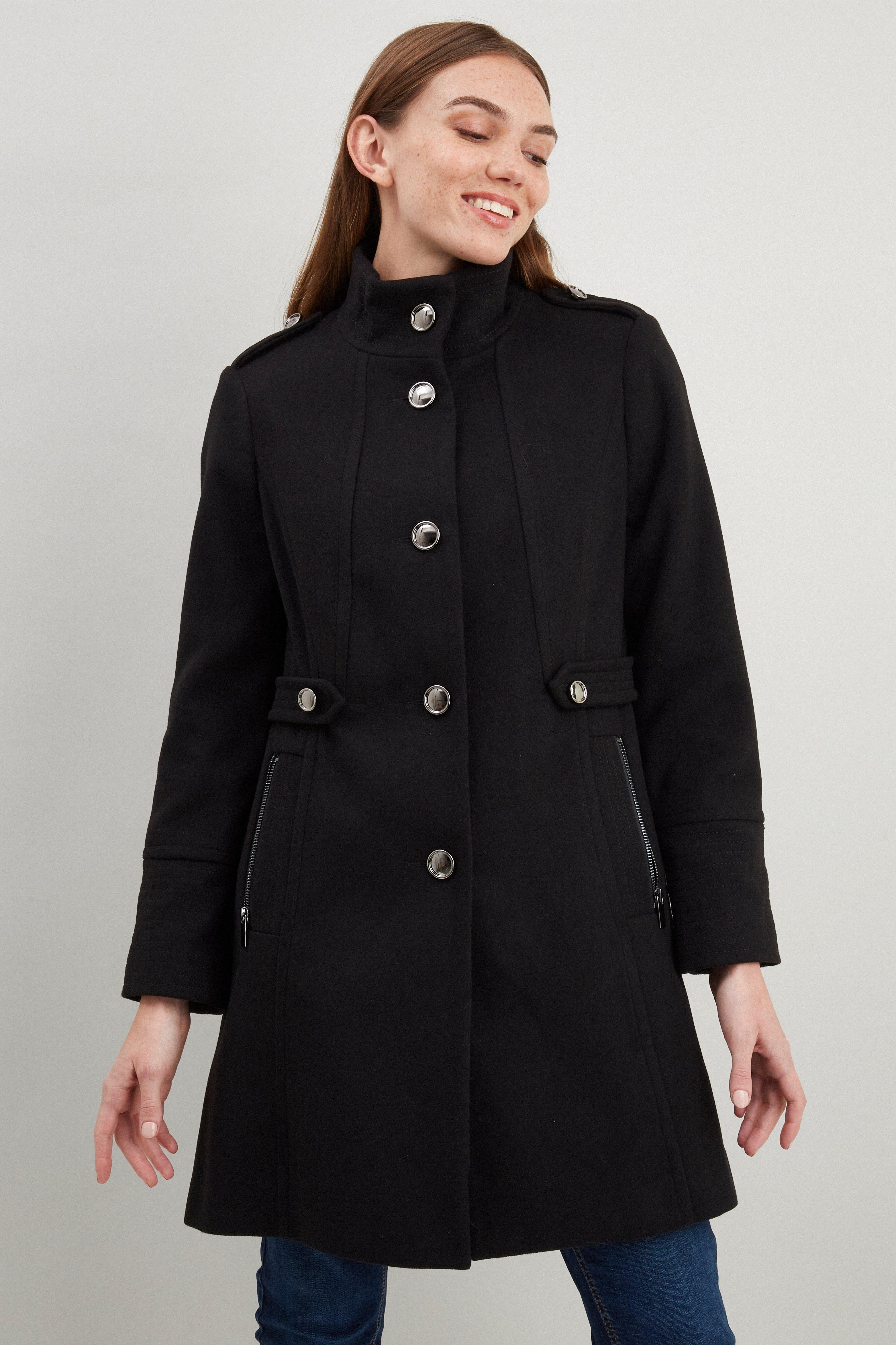 Jackets & Coats | Petite Button Detail Funnel Coat | Wallis