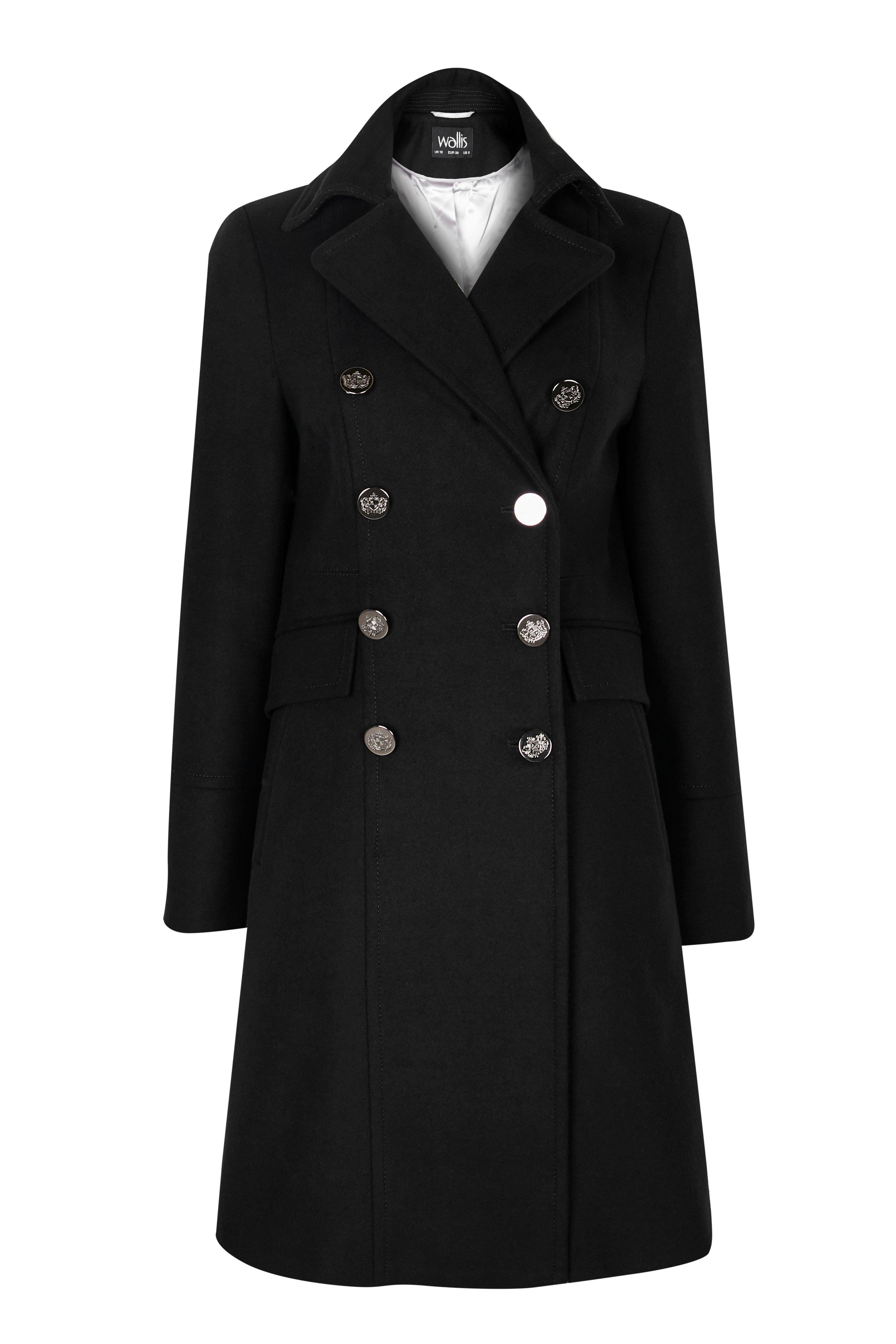 Jackets u0026 Coats | Black Faux Wool Coat | Wallis
