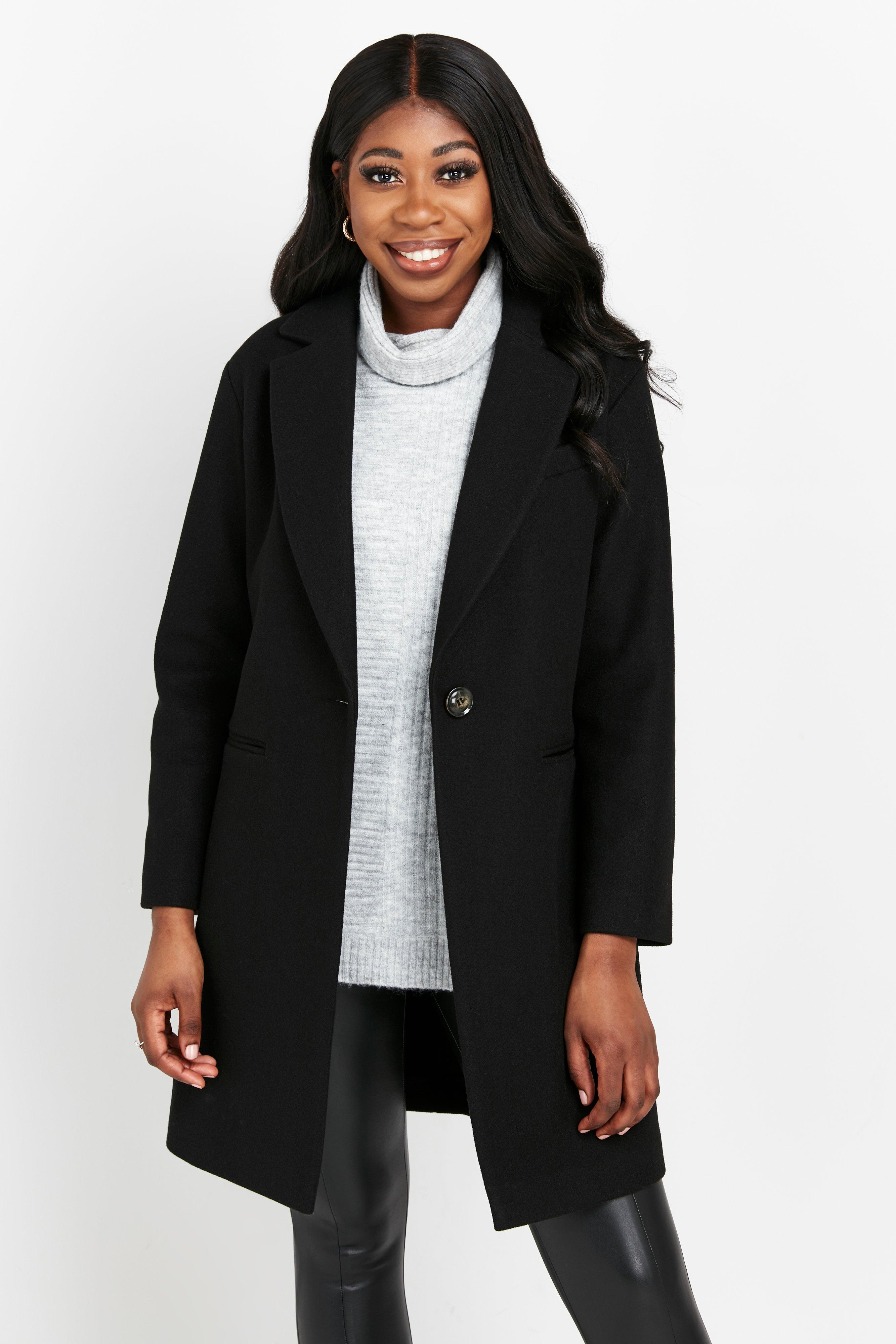 Jackets u0026 Coats | PETITE Black Cosy Faux Wool Coat | Wallis