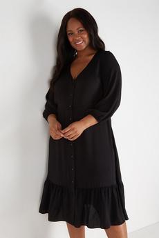 Wallis black Curve Black Button Through Midi Tiered Dress