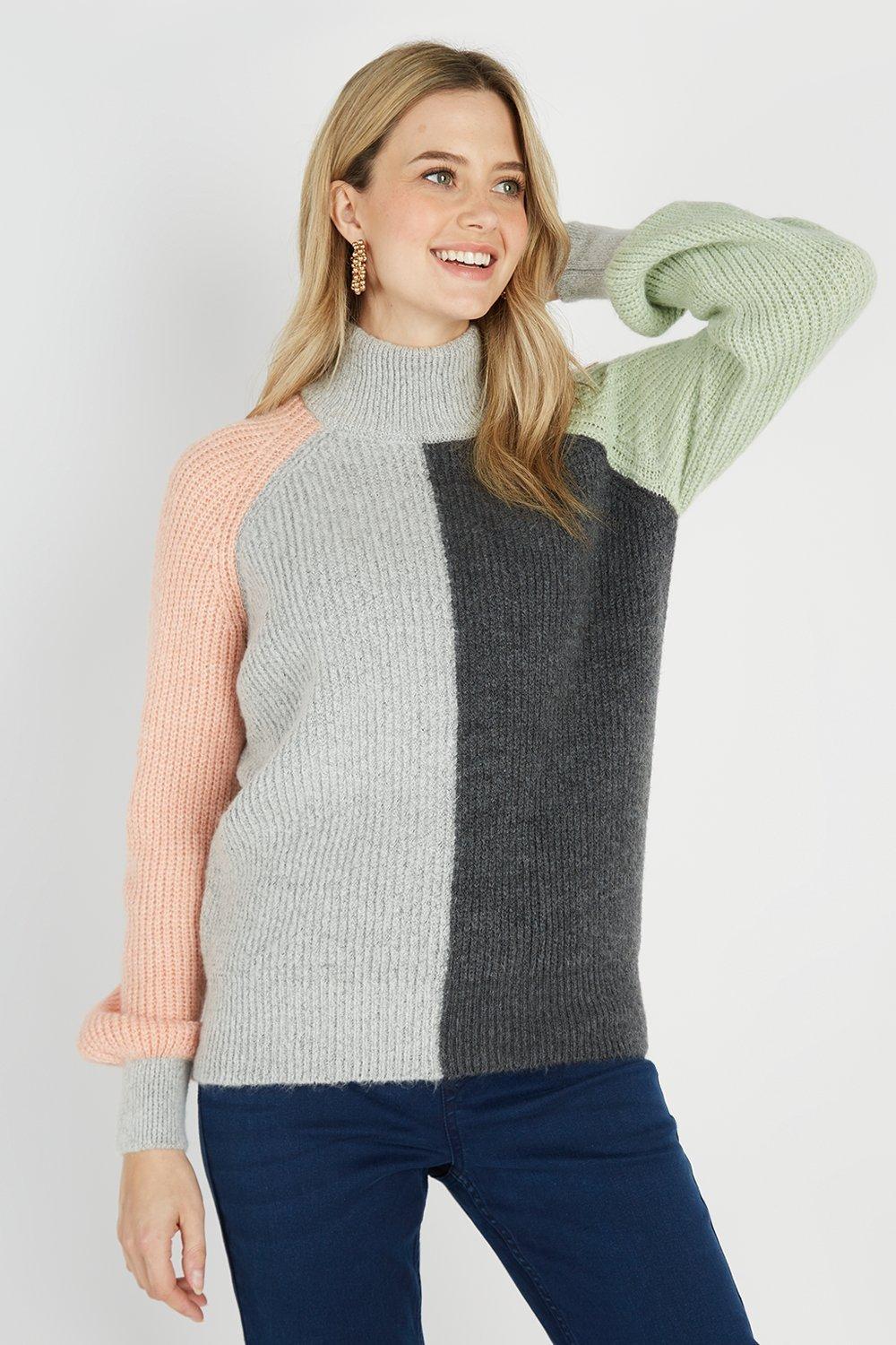 Jumpers & Cardigans | Petite Vertical Colour Block Ribbed Jumper | Wallis