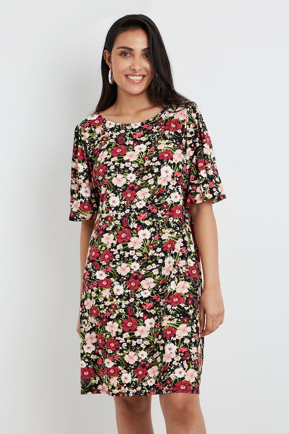 Wallis Petite Floral Puff Sleeve Shift Dress | Debenhams