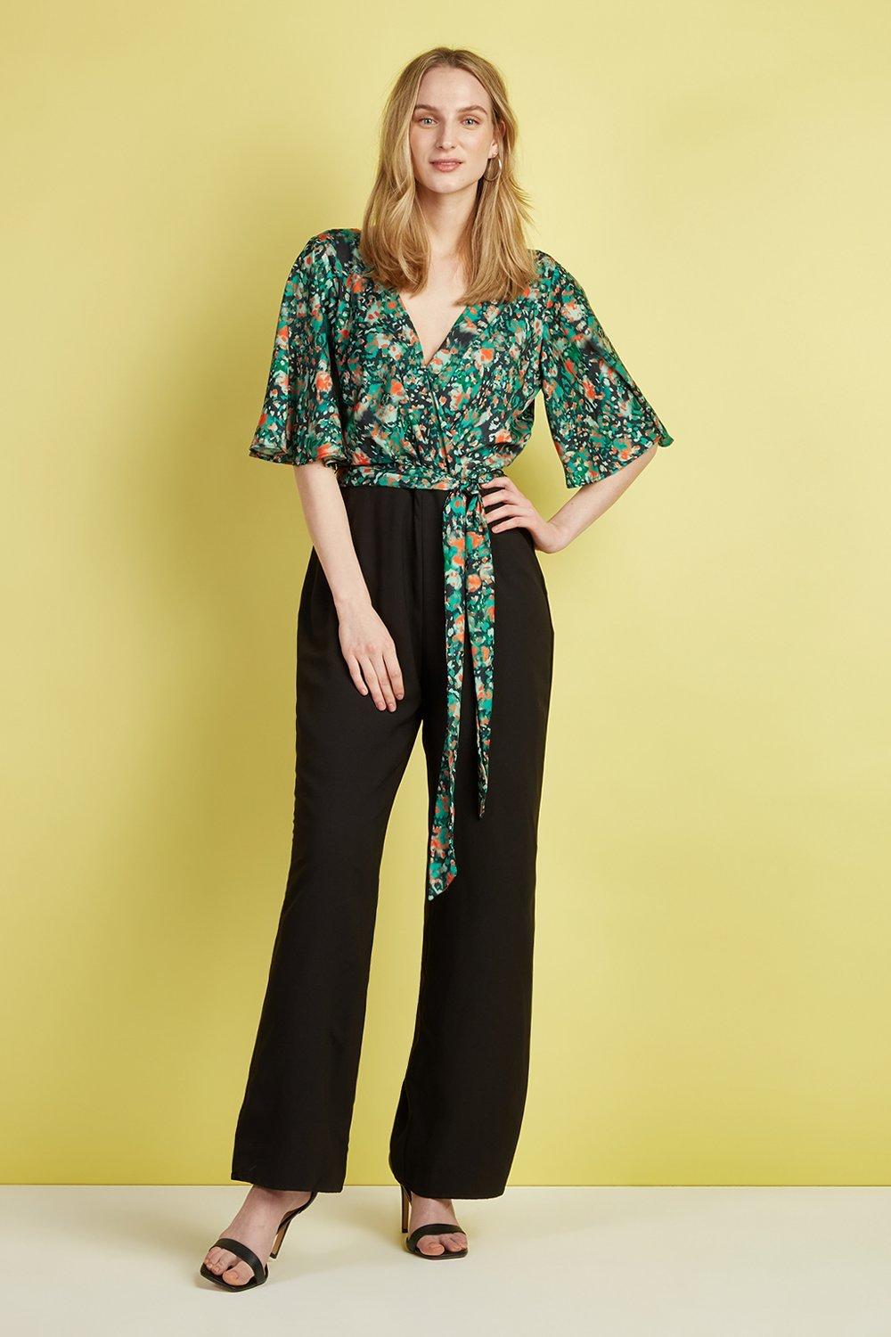 womens green animal wrap jumpsuit