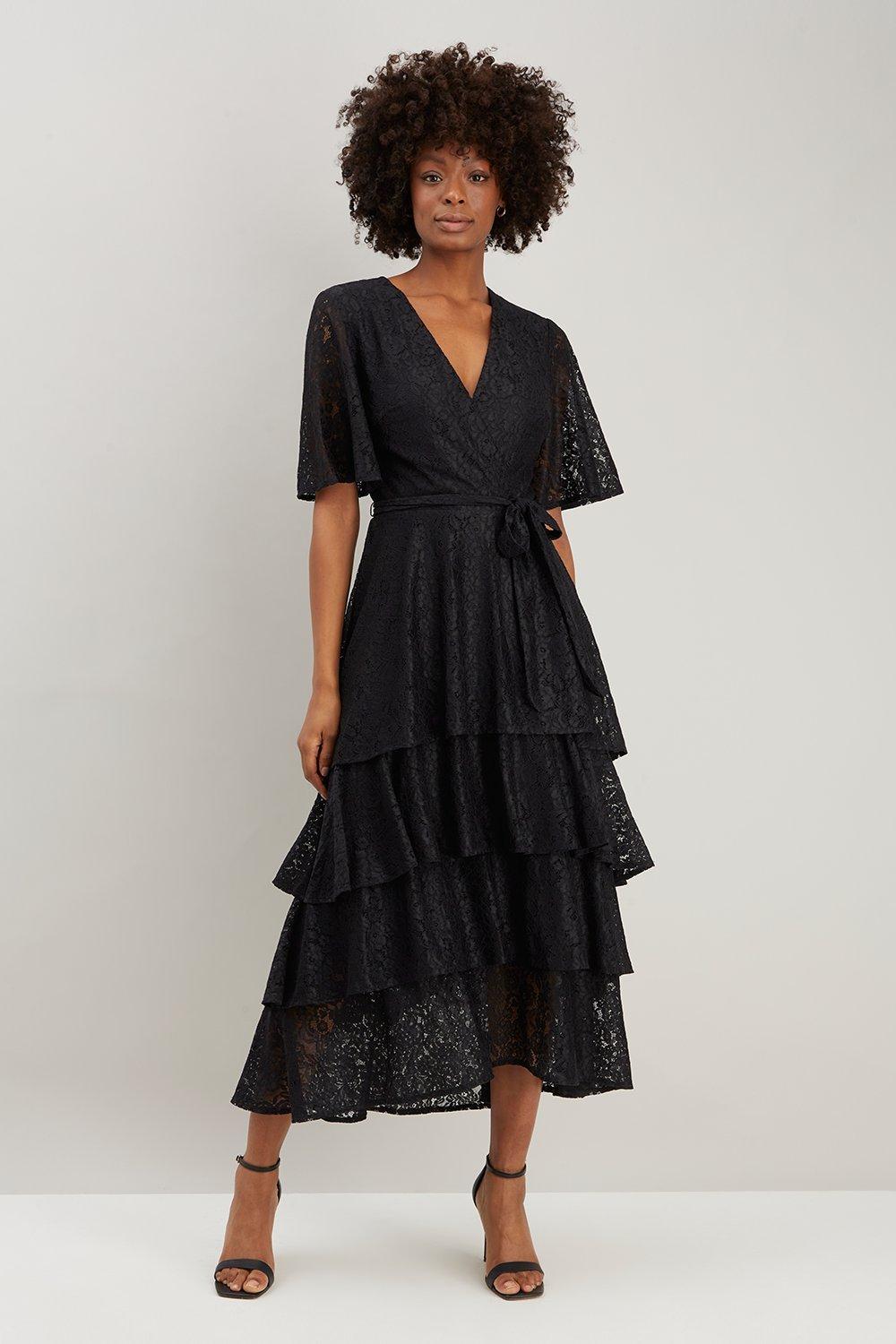 Dresses | Tall Black Lace Triple Tiered Dress | Wallis