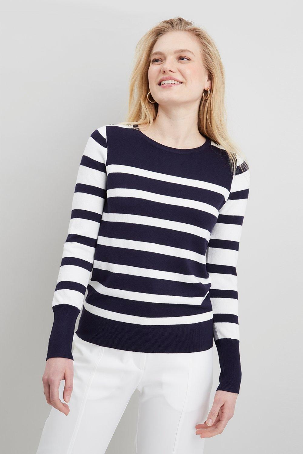 Jumpers & Cardigans | Petite Mono Stripe Crew Neck Jumper | Wallis