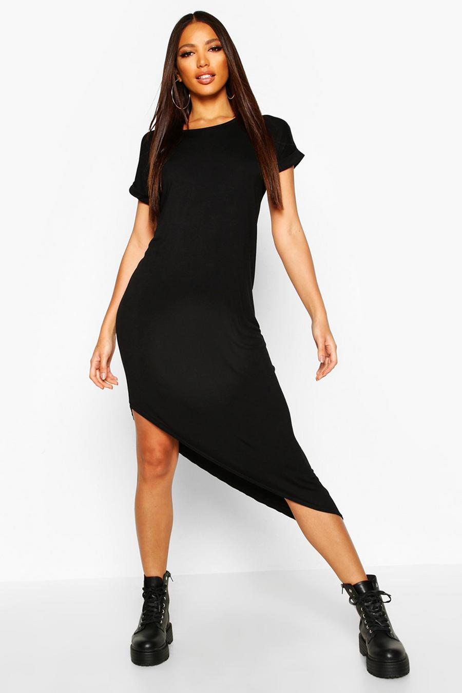 Black Asymmetric T-Shirt Midi Dress image number 1