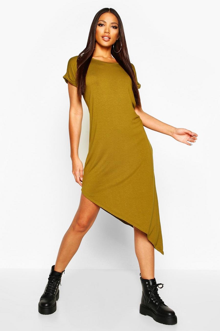 Olive Asymmetric T-Shirt Midi Dress image number 1