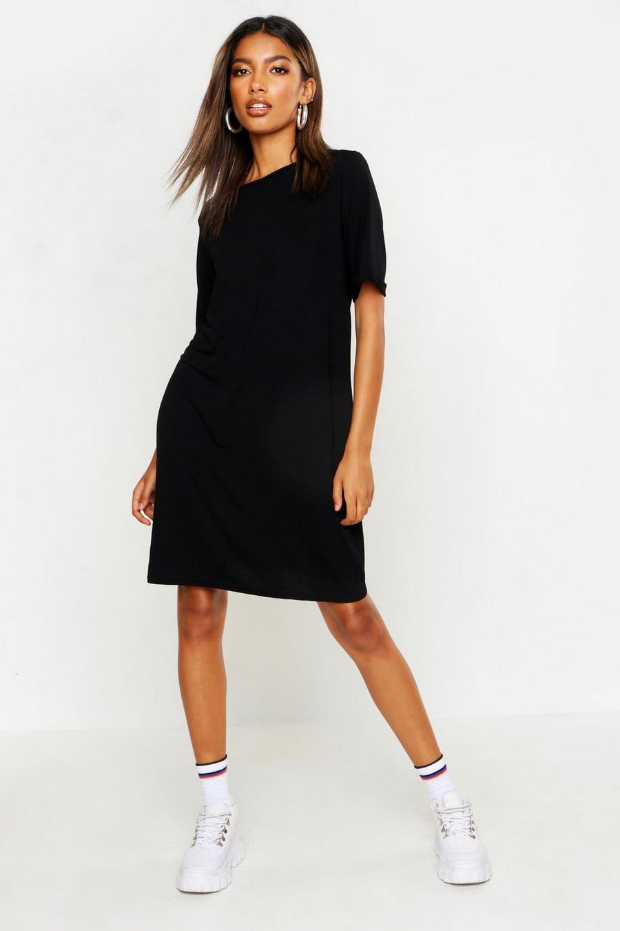 Black Basic Turn Back Cuff T-Shirt Dress image number 1