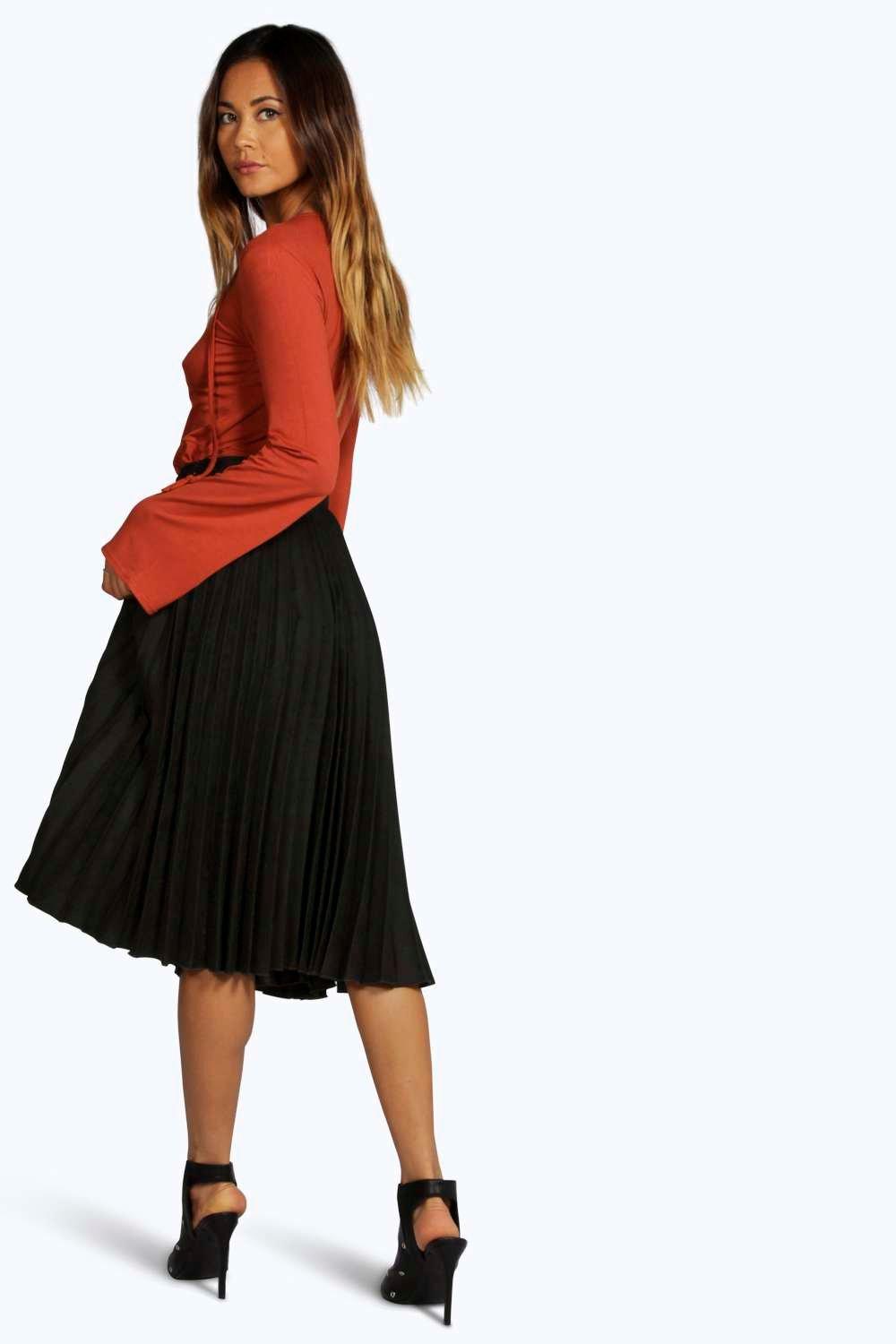 Faux suede pleated skirt sale