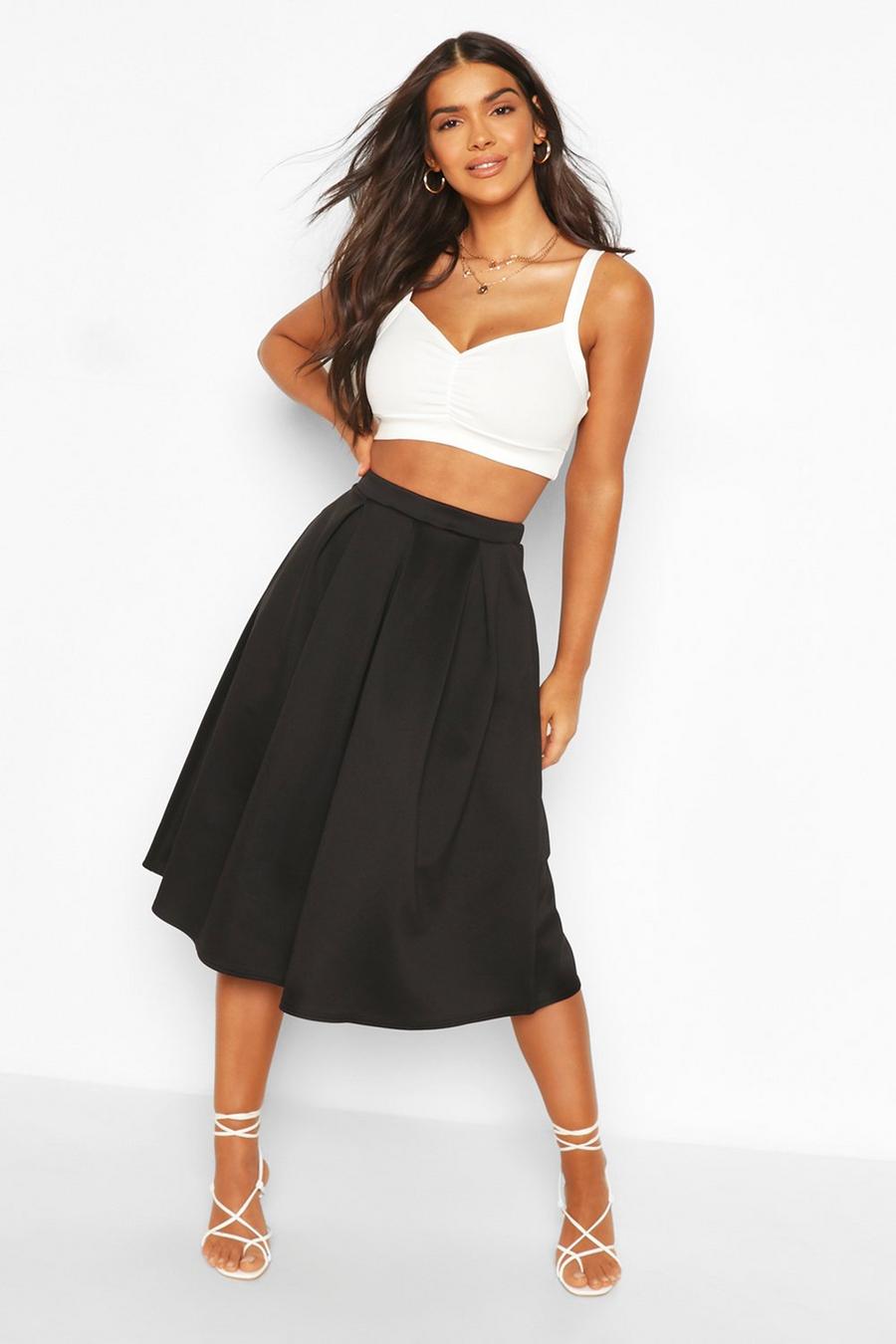 Black Basic Box Pleat Midi Skirt image number 1