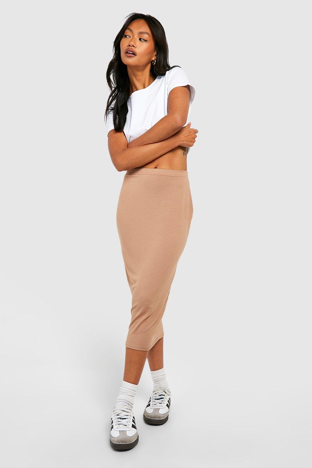 Basics High Waisted Jersey Knit Midi Skirt | boohoo