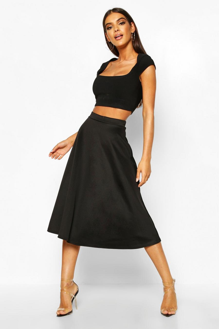 Black Basic Plain Full Circle Midi Skirt image number 1