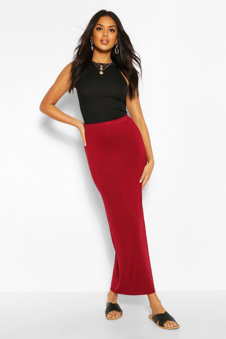 Berry Basic Jersey Maxi Rok Met Contrasterende Taille image number 1