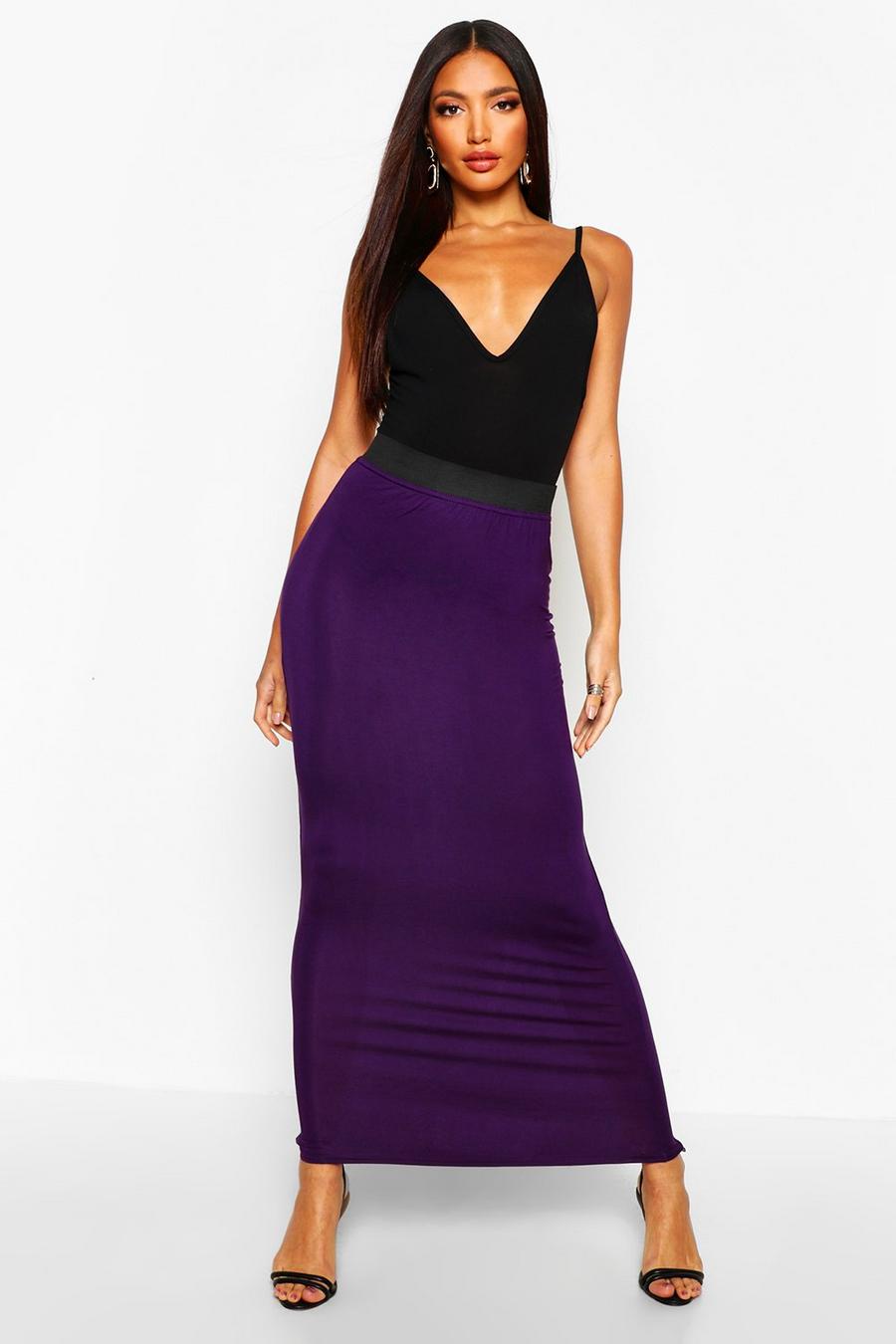 Grape Basic Jersey Maxi Rok Met Contrasterende Taille image number 1