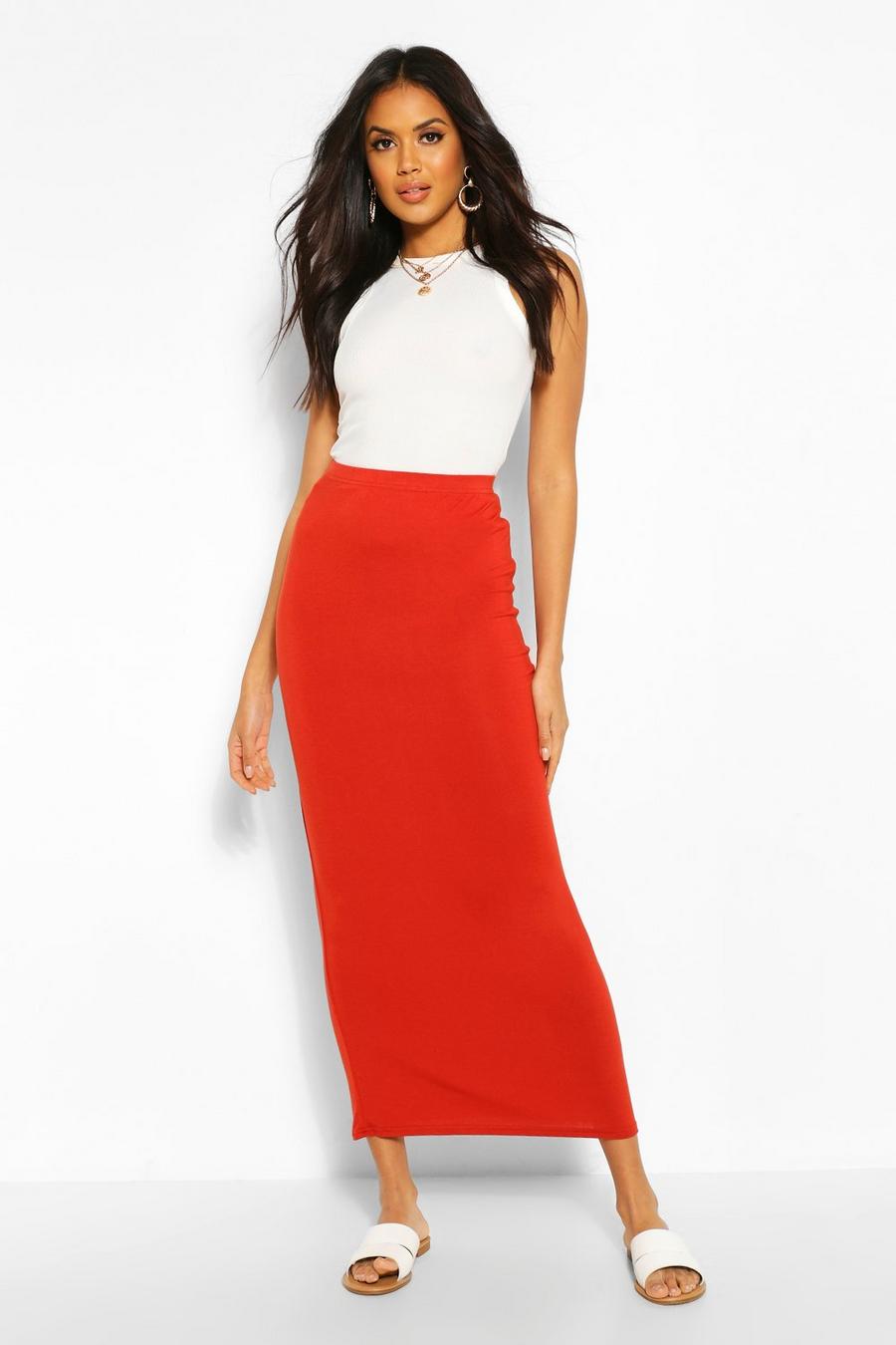 Rust Basic Contrast Waist Jersey Maxi Skirt image number 1