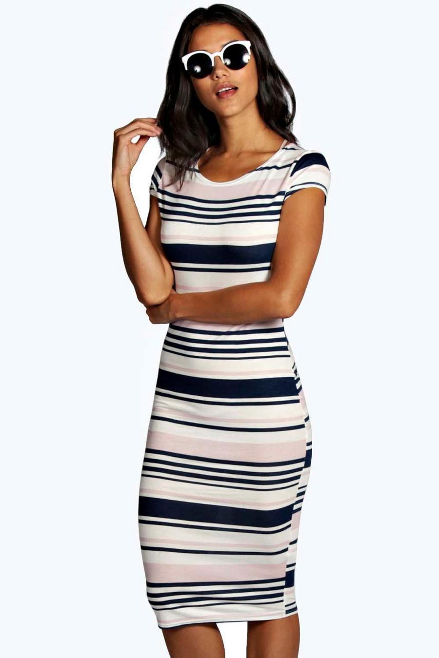 Navy Arianna Stripe Midi Bodycon Dress image number 1