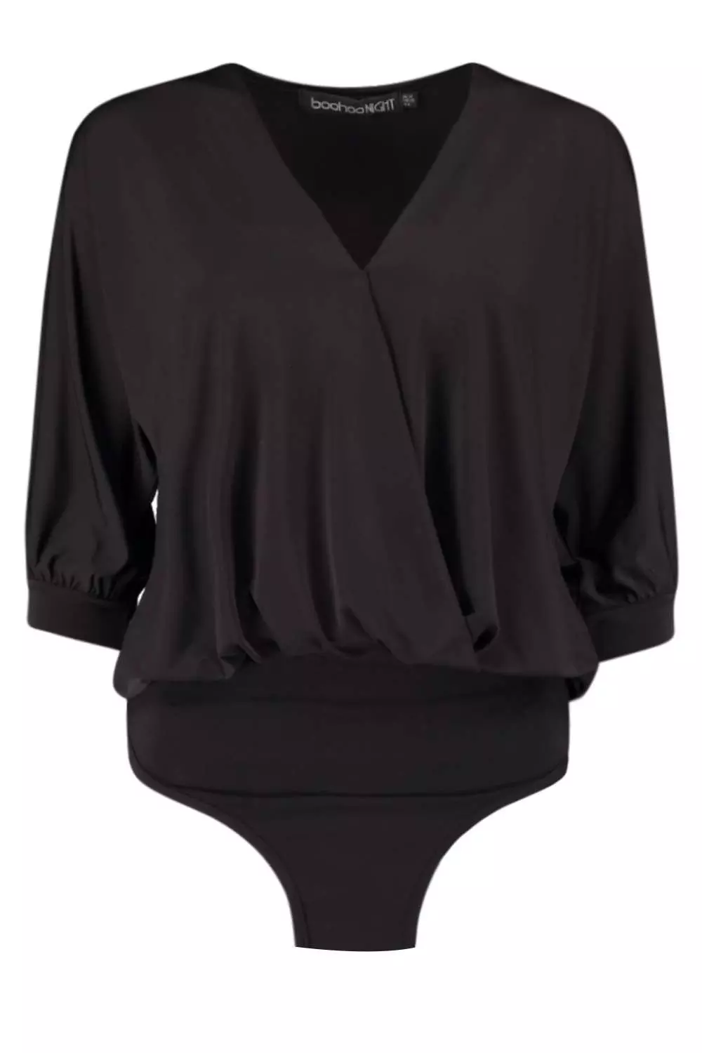 Black Wrap Front Oversized Slinky Bodysuit alternative image