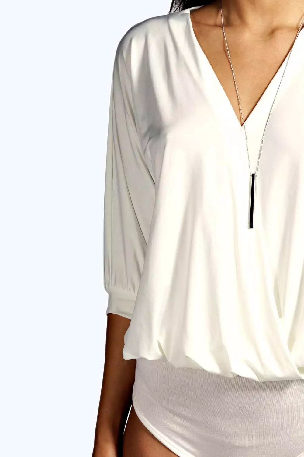 Black Wrap Front Oversized Slinky Bodysuit alternative image
