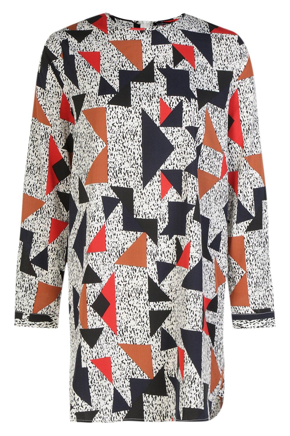 boohoo geo print shirt dress