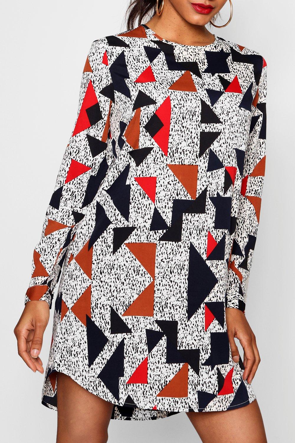 boohoo geo print shirt dress