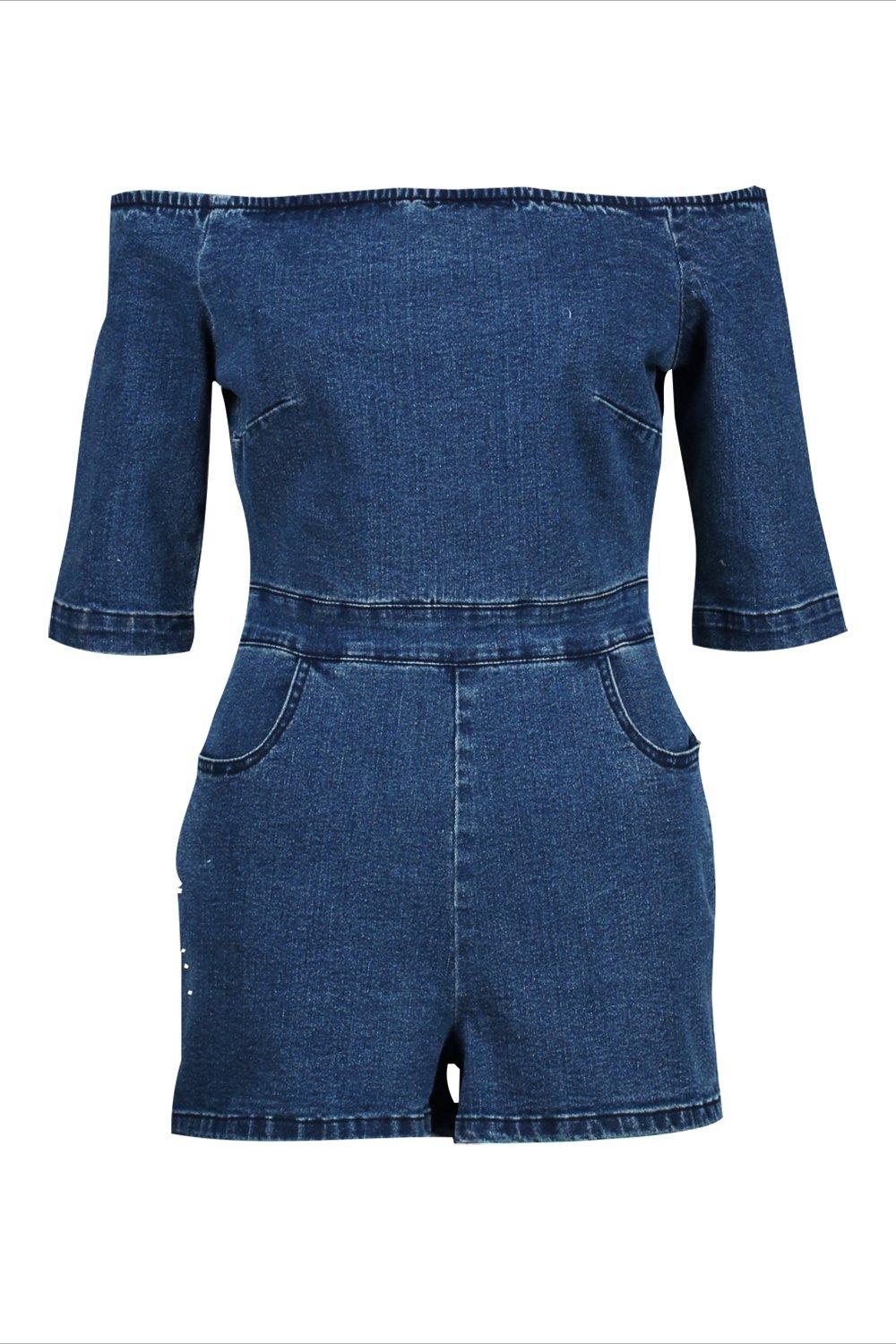 denim playsuit bardot