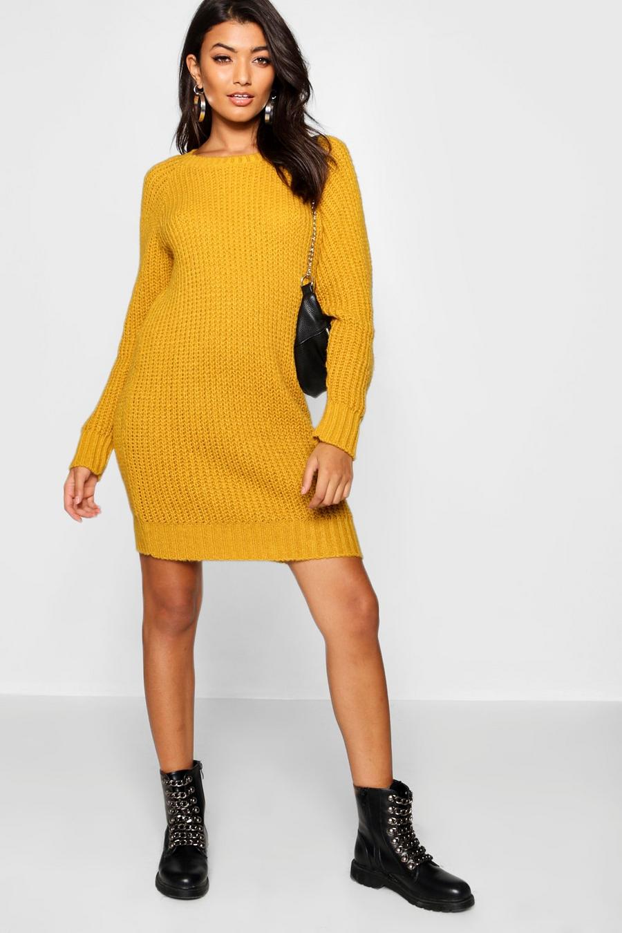 Vestido estilo suéter de punto suave, Mustard image number 1