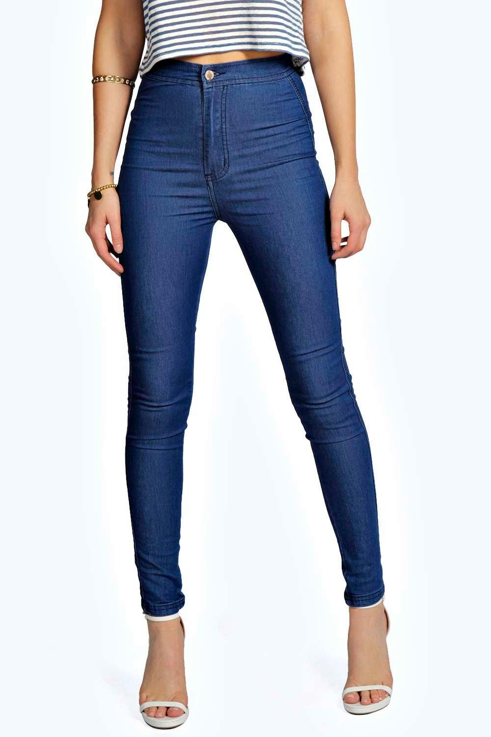 mid blue high waisted skinny jeans