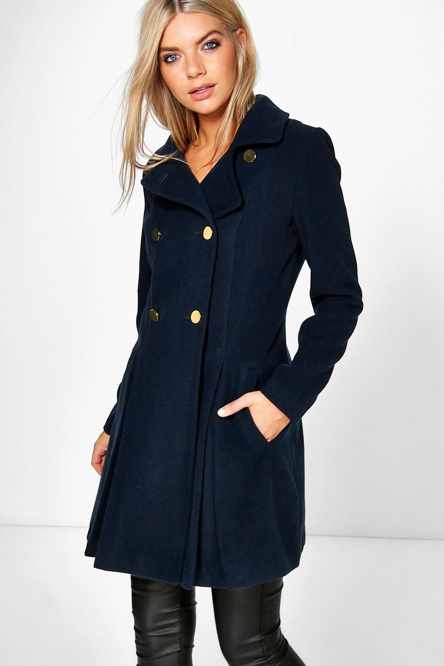 Navy Sara Military Fit And Flare Coat image number 1