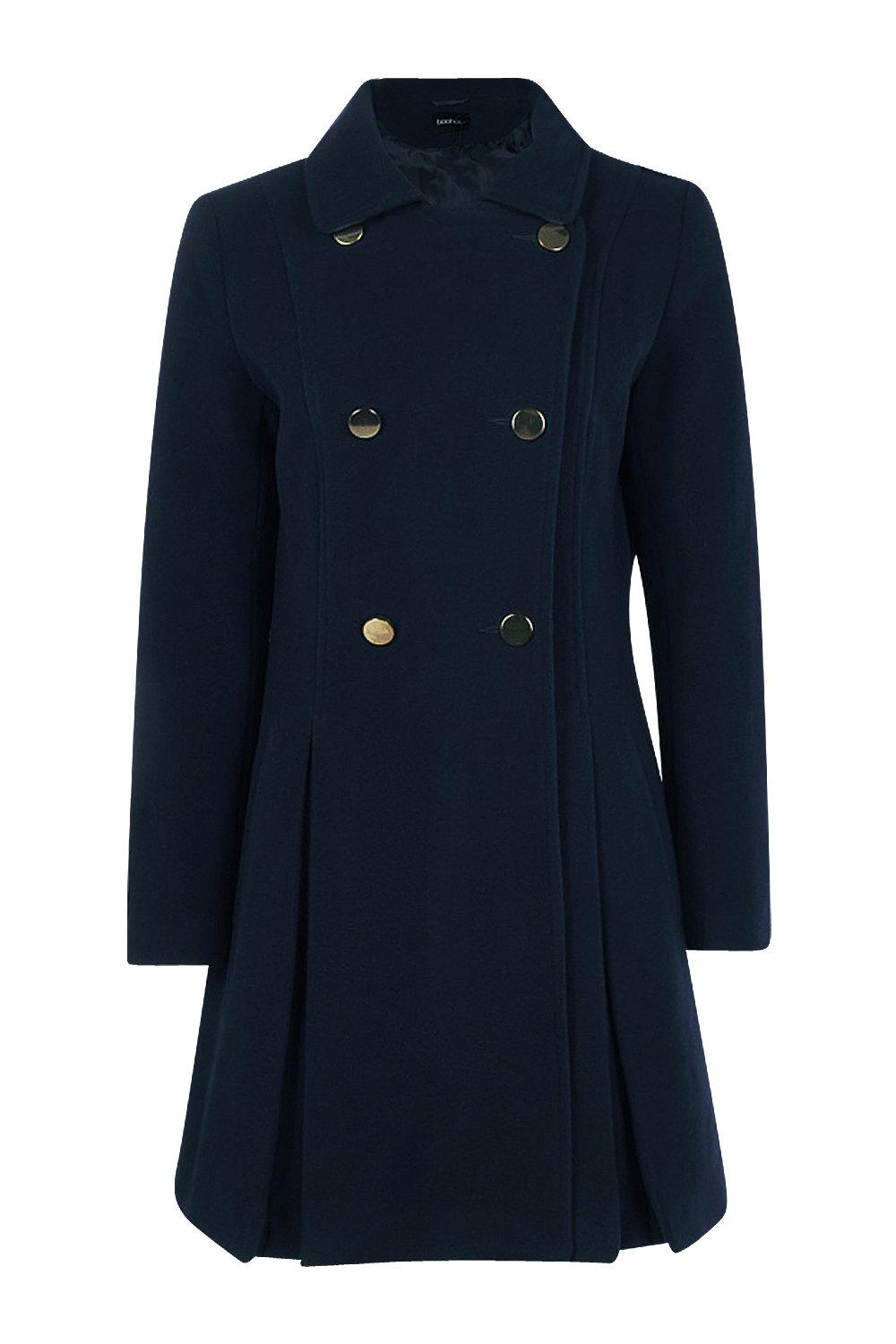 Navy Fit and Flare Coat, Wool Coat