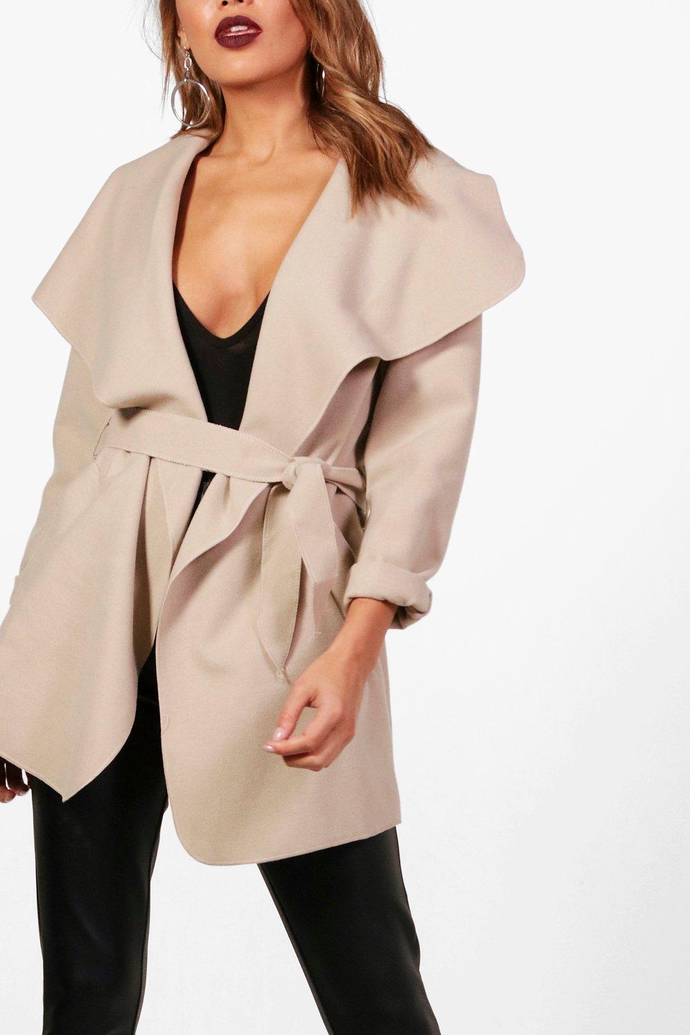 Boohoo belted waterfall outlet coat