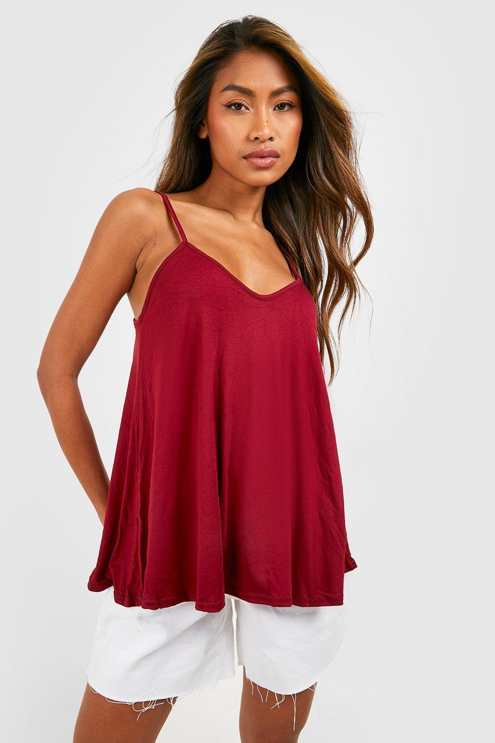 Wine Faux Leather Strappy Cami Top