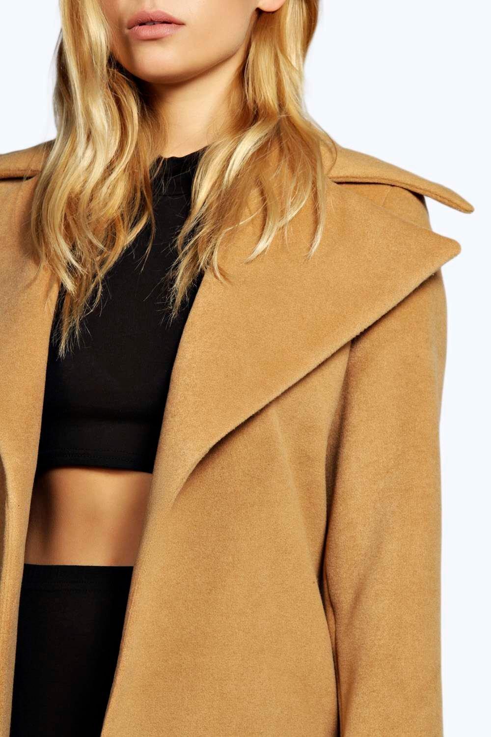 boohoo wool look coat in camel