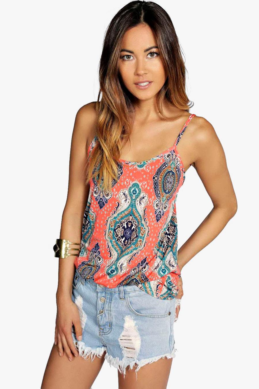 Coral Paisley Print Swing Camisole image number 1