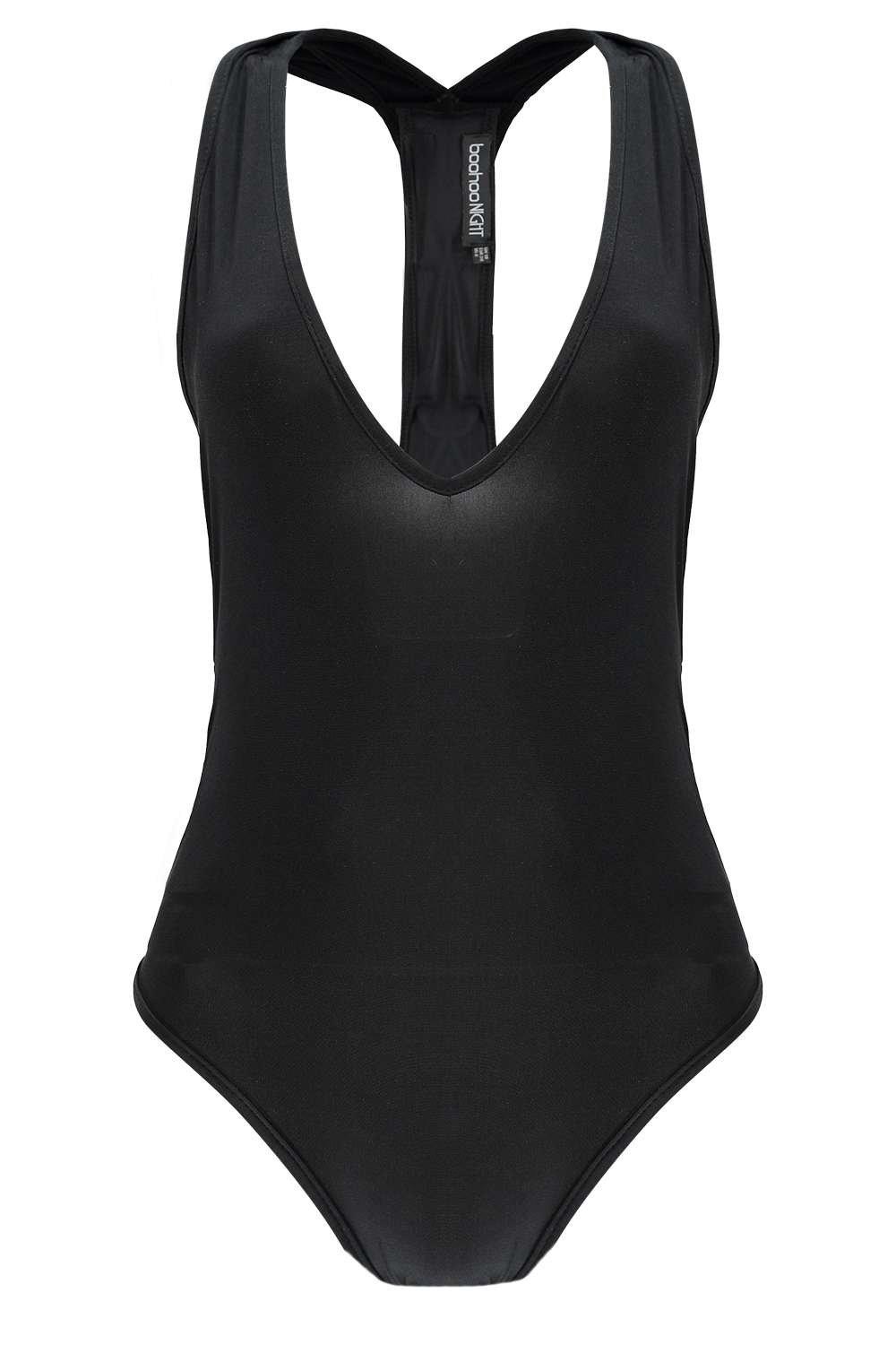 Evelyn Black Plunge Halter Bodysuit