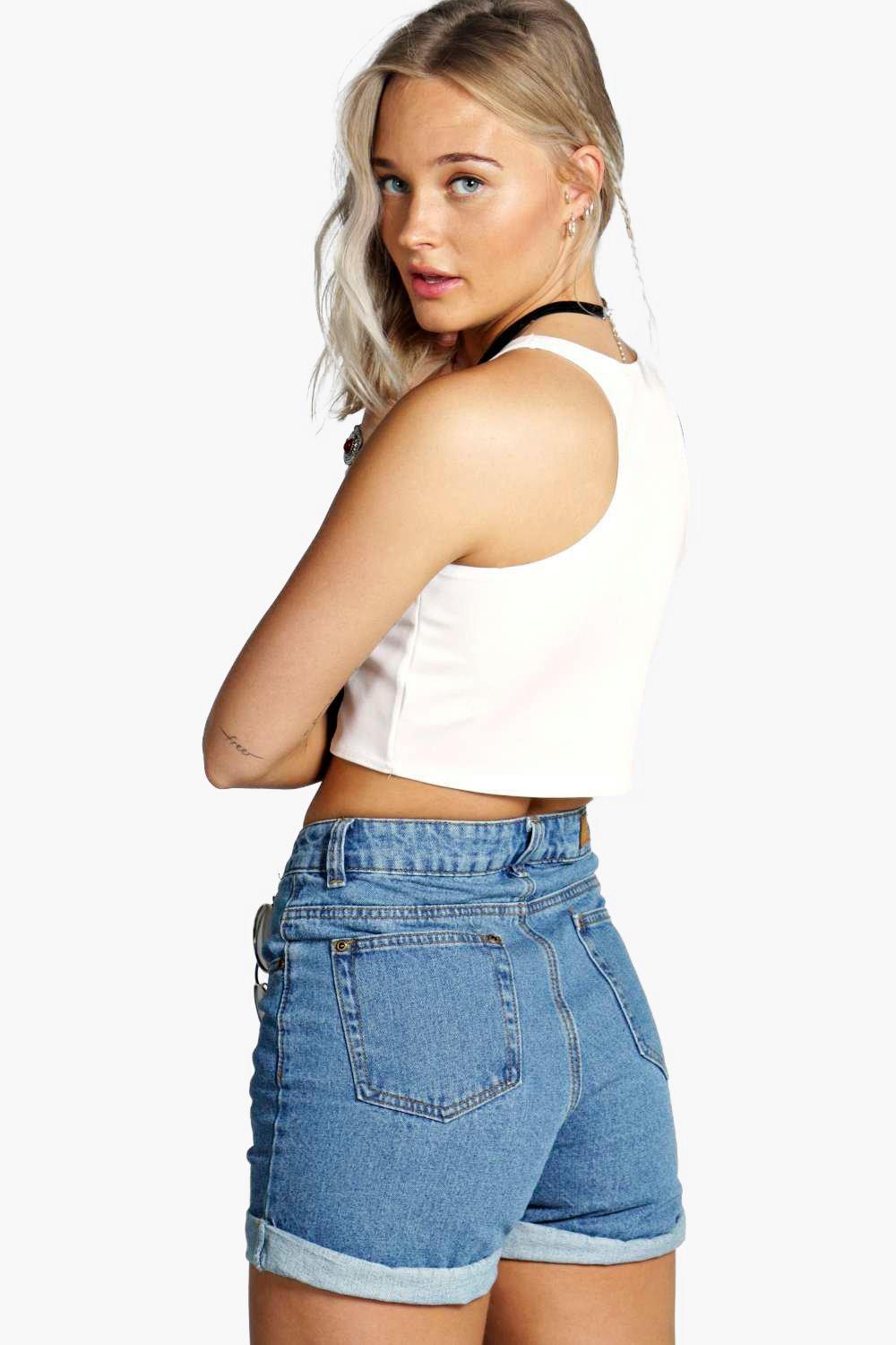 Sequin Denim Mom Shorts