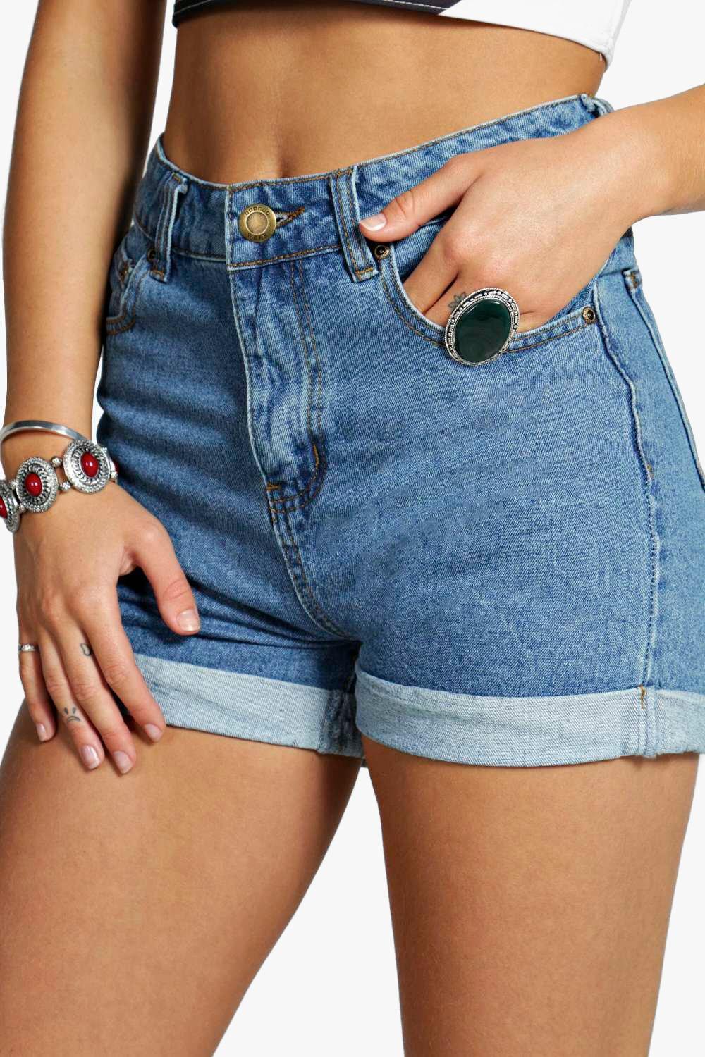 Sequin Denim Mom Shorts