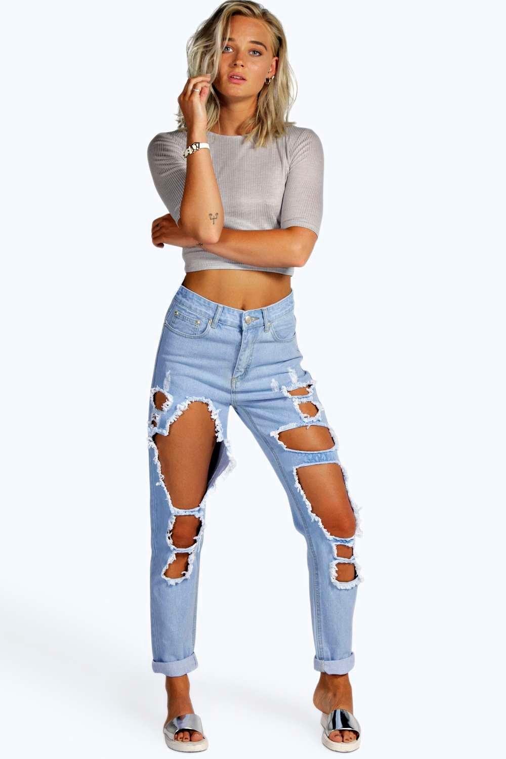 Shredded Leg Mom Jeans | boohoo