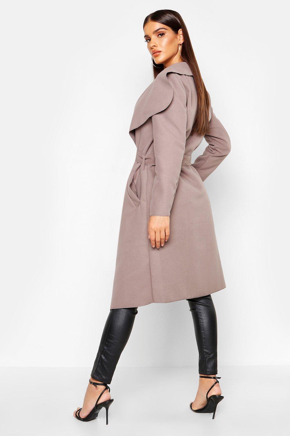 Belted shawl 2025 collar coat boohoo