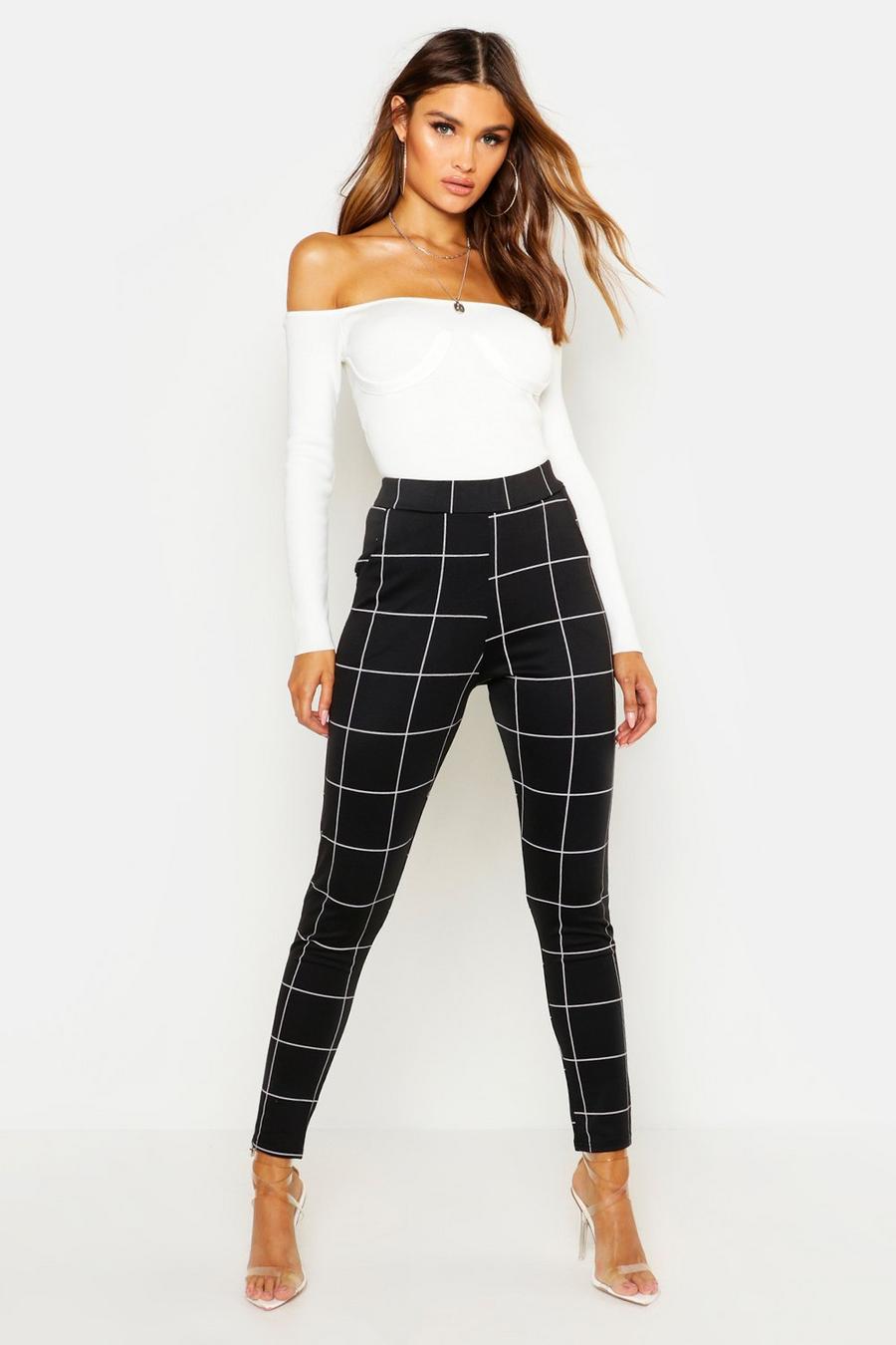 Black Gird Check High Waisted Pocket Trousers image number 1