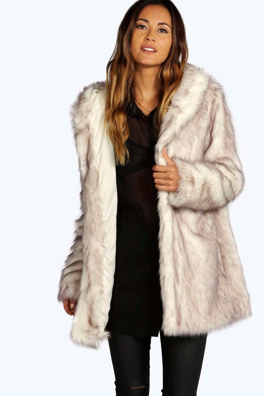 Cream Boutique Hooded Faux Fur Coat image number 1