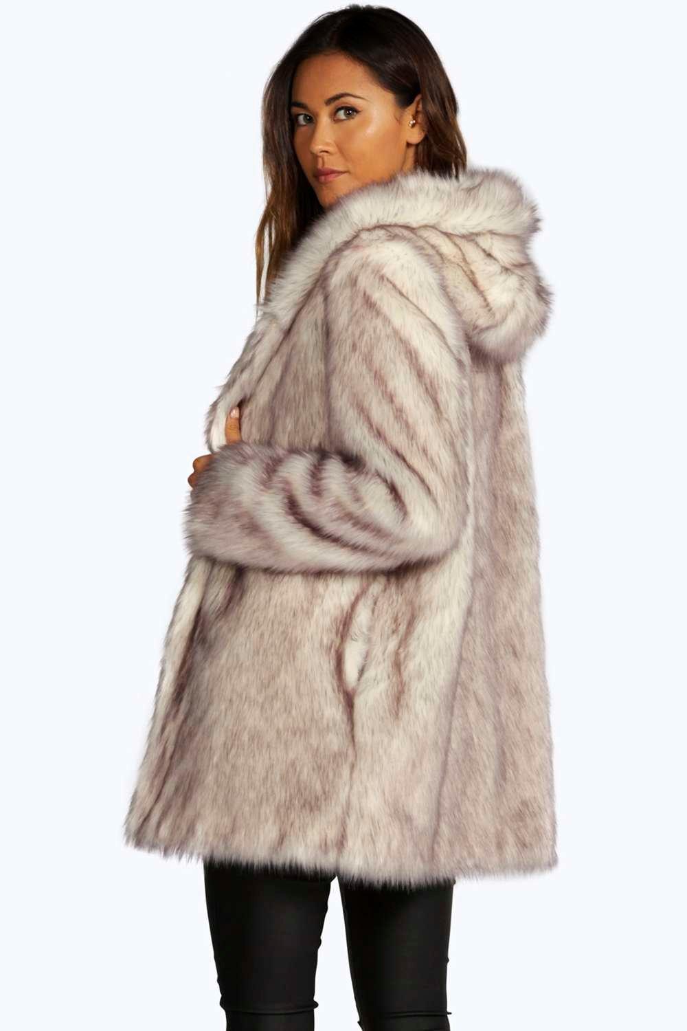 faux hooded fur coat