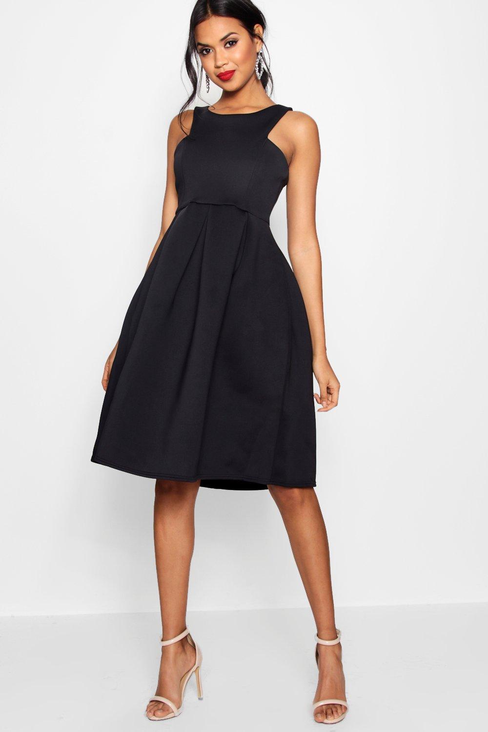 scuba cutaway neckline midi dress