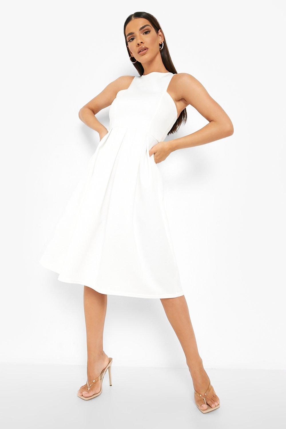 white scuba midi dress