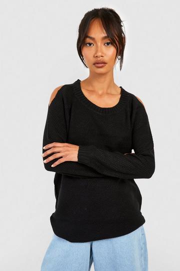 Cold Shoulder Moss Stitch Sweater black
