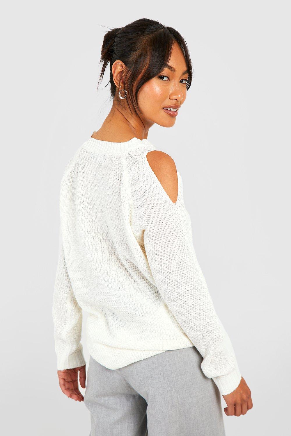 Cream Cold Shoulder Moss Stitch Jumper