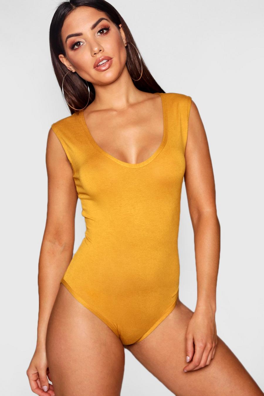 Mustard Basic Sleeveless Bodysuit image number 1