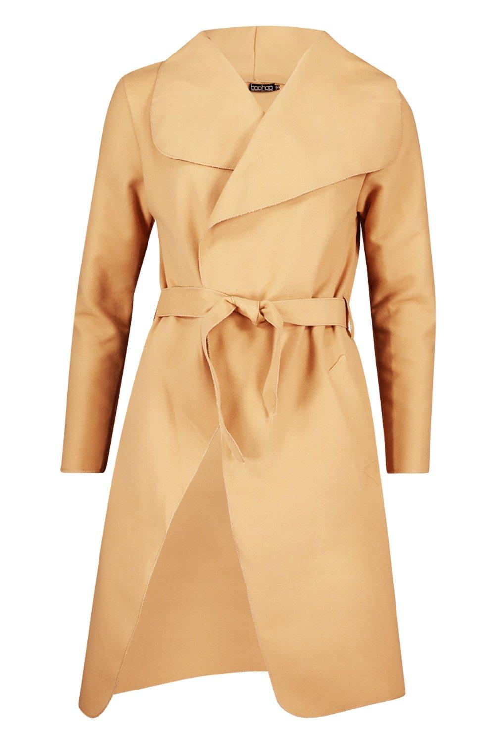 Boohoo belted shawl deals collar coat