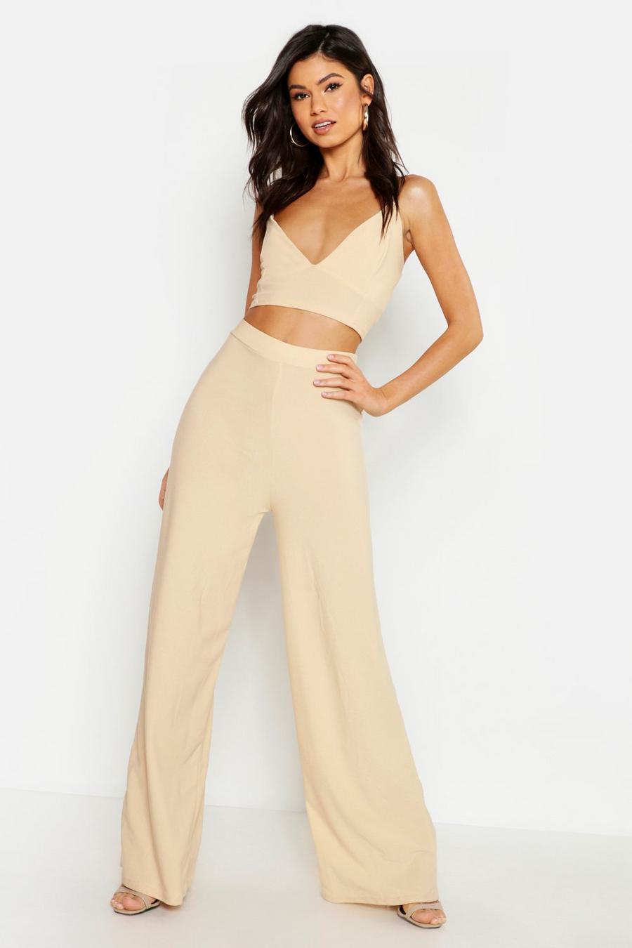 Stone Crepe Bralet Palazzo Trouser Co-Ord Set image number 1