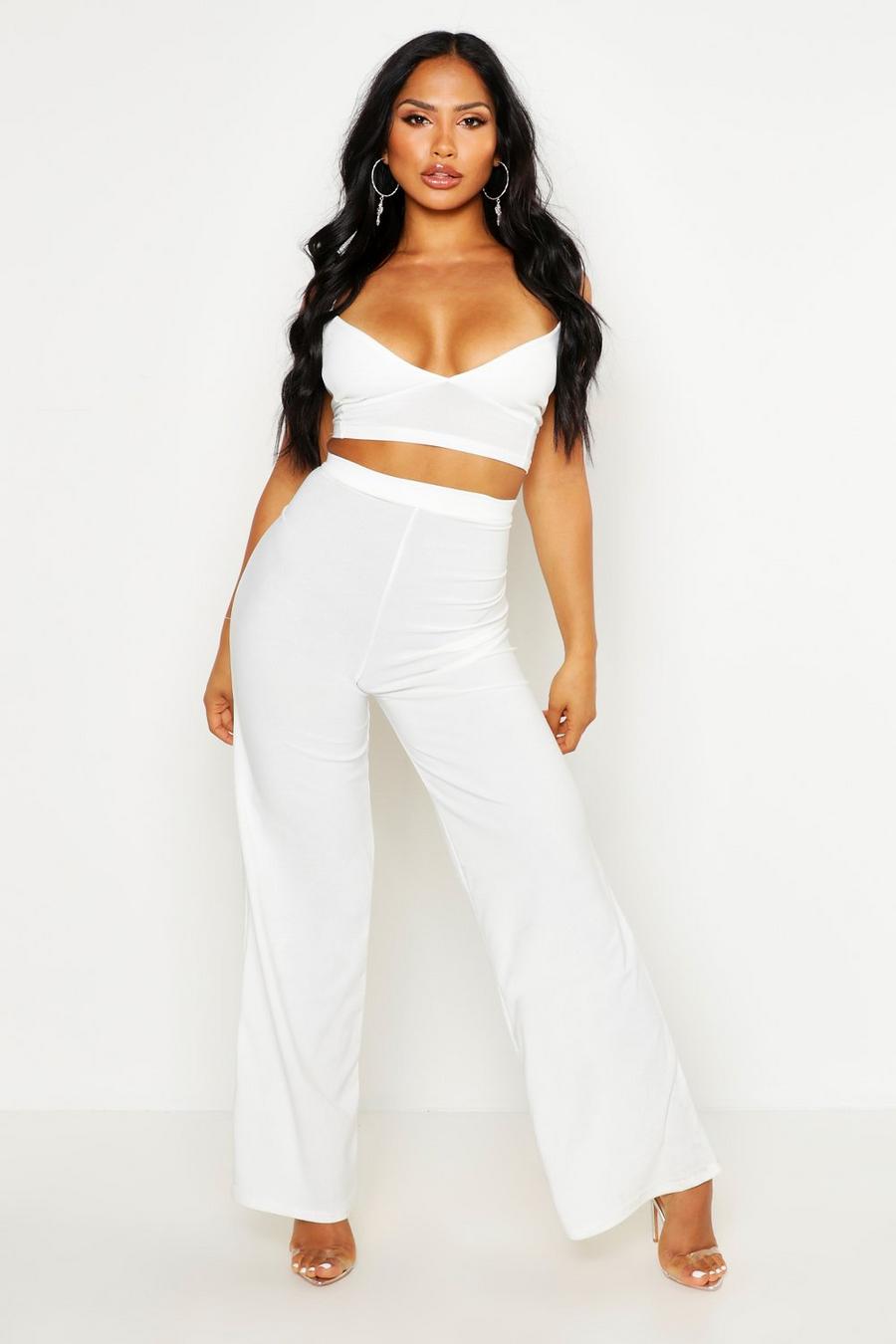 White Crepe Bralet Palazzo Pants Two-Piece Set image number 1