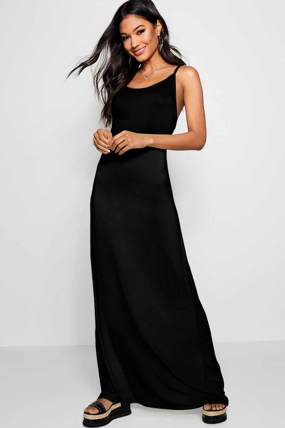 black low back maxi dress